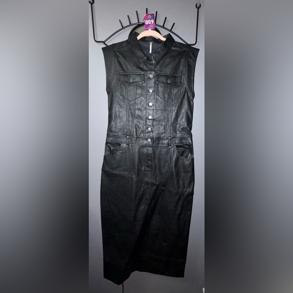 9) Free People - Dani Midi Vegan Leather Dress NWOT - Picture 3 of 6